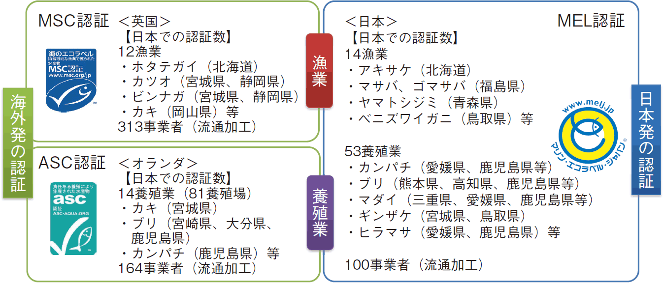 図表1-13 我が国で主に活用されている水産エコラベル認証